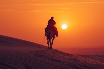 Obraz premium Dawn, desert and camel, dust with light