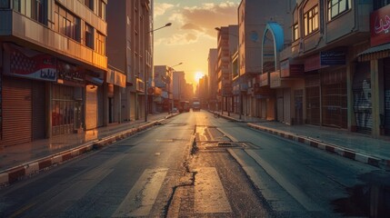 An empty street at dawn, prepared for Suhoor