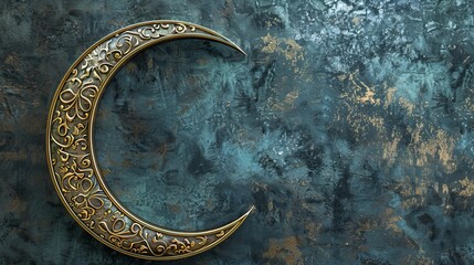 An ornate crescent moon decoration, symbolizing the start of Ramadan