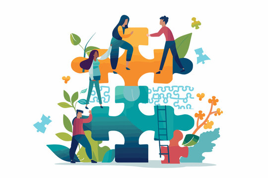 Teamwork Solves the Puzzle - HR Hand Placing New Hire to Complete Jigsaw, Finding Right Person for the Job, Recruitment and Onboarding Concept