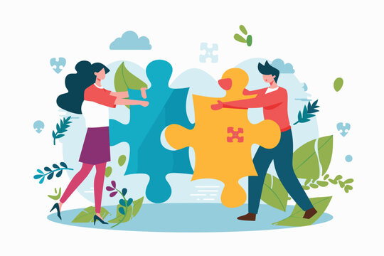 Teamwork Solves the Puzzle - HR Hand Placing New Hire to Complete Jigsaw, Finding Right Person for the Job, Recruitment and Onboarding Concept