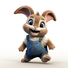 Fototapeta premium realistic cute rabbit wearing denim jumpsuit multiple poses and expressions сreated with Generative Ai