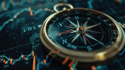 A compass with stock market indices instead of directions, financial guidance