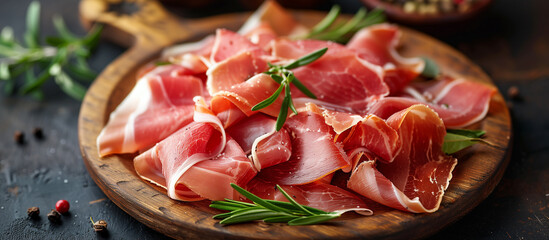 Sliced prosciutto crudo ham. Classic italian food. Served meat appetizer. 