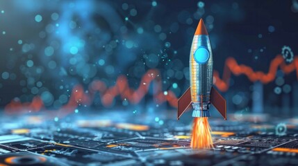 A rocket constructed from financial tools, business launch