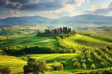 Fototapeta premium ypical Tuscany landscape with hills and cypresses