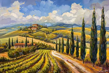 Tafelkleed Typical Tuscany landscape with hills and cypresses © Barra Fire