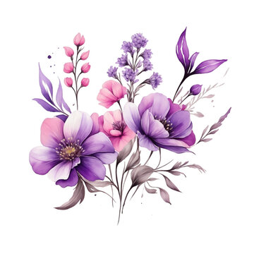 A cluster of delicate flowers, featuring shades of purple, white, and a hint of pink, emerges gracefully