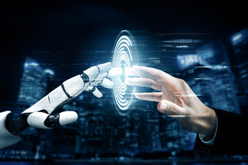XAI 3D Rendering futuristic robot technology development, artificial intelligence AI, and machine...