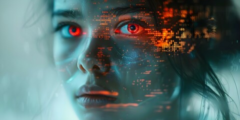 Futuristic Sci-Fi Artwork: Abstract Cyborg Girl Symbolizing Modern Technology and Artificial Intelligence. Concept Abstract Art, Futuristic Technology, Sci-Fi, Cybernetics, Artificial Intelligence