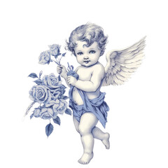 Cute Hand Drawn Cherubs Cupids clipart, Fine line art angel illustrations, Cherubs art wedding card