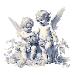 Cute Hand Drawn Cherubs Cupids clipart, Fine line art angel illustrations, Cherubs art wedding card