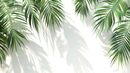 Foto op Plexiglas Fresh, verdant coconut or date palm leaves. Intricate textures and shades of green. Isolated on white, with shadowe for 3d effect. © Pink Badger