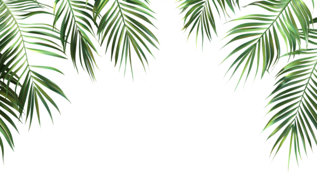 Fresh, verdant coconut or date palm leaves. Intricate textures and shades of green. Transparent png, add your own background. - Powered by Adobe