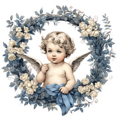 Cute Hand Drawn Cherubs Cupids clipart, Fine line art angel illustrations, Cherubs art wedding card