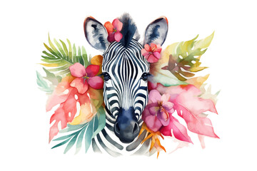 Watercolor zebra portrait. Background with animal. - obrazy, fototapety, plakaty
