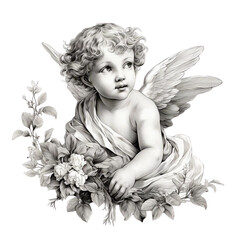 Cute Hand Drawn Cherubs Cupids clipart, Fine line art angel illustrations, Cherubs art wedding card