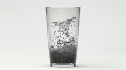  a black and white photo of a glass with water in it and a splash of water on the bottom of the glass.