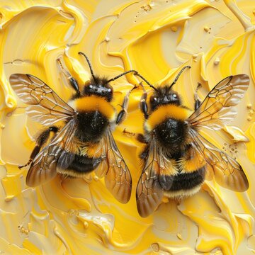 Valentine pattern honey beee in pastel yellow, and black colors, generated with AI