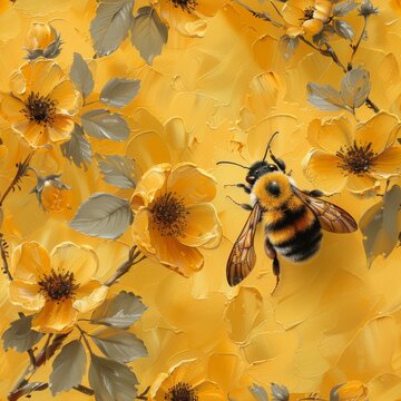 Valentine pattern honey beee in pastel yellow, and black colors, generated with AI