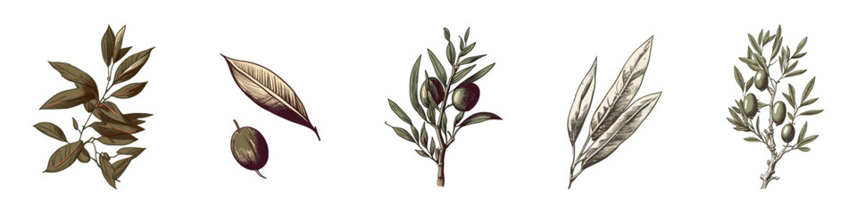 Hand draw olive branch. Twig vector illustration.
