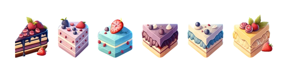 Foto op Plexiglas Dessert vector illustration. Sweet cakes slices pieces. © Ася Якимчук