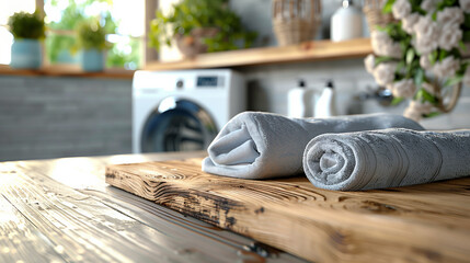  Towels Arranged on Wooden Board in Laundry Area