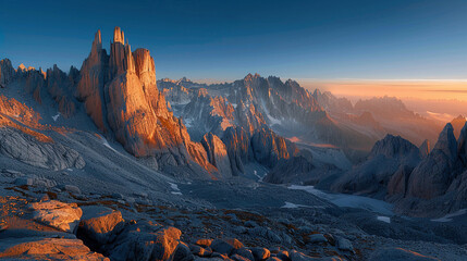 Majestic Mountain Peaks Bathed in Sunrise Light