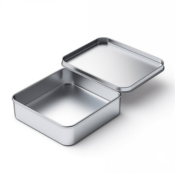 Rectangular tin box with an open lid.  Metal box for various purposes. Isolate on a white back