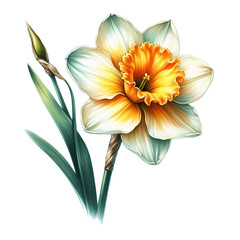 Watercolor Narcissus flower spring.