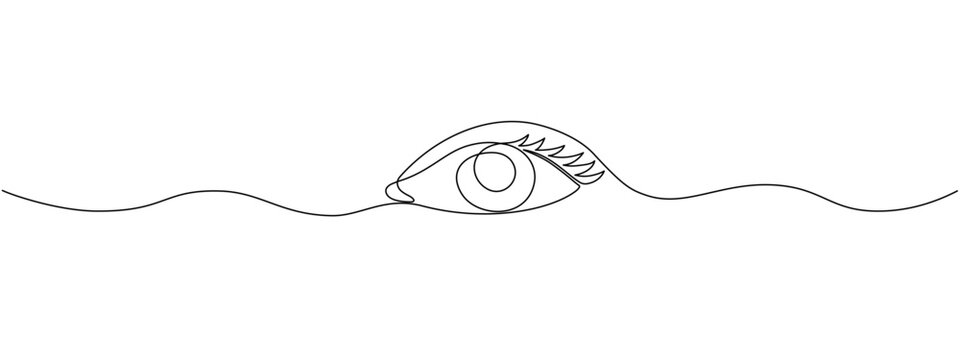 Linear minimalistic eye drawing. One continuous editable single line female eye line. Concept of the look. Vector illustration.