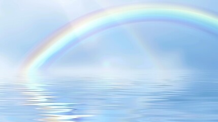  a rainbow over a body of water with a blue sky in the background and a few clouds in the sky.