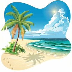 Fototapeta na wymiar Tropical Beach Paradise Scenery with Palm Trees and Clear Blue Sky