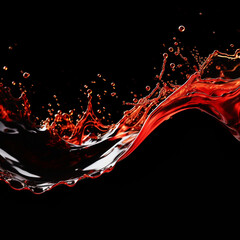 A thin, U-shaped splash of red liquid on a black background сreated with Generative Ai
