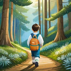 Niño en el bosque - obrazy, fototapety, plakaty