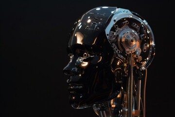 ai robot head, black background only, generated with AI