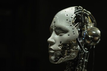 ai robot head, black background only, generated with AI