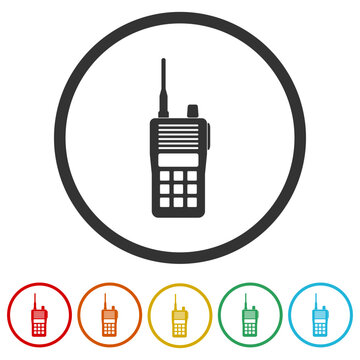 Walkie talkies icon. Set icons in color circle buttons