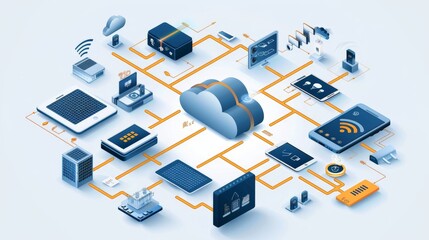 computing with cloud services with an image showing smart devices collecting and processing data   - obrazy, fototapety, plakaty
