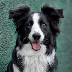 A dog border collie ,green background, generated with AI