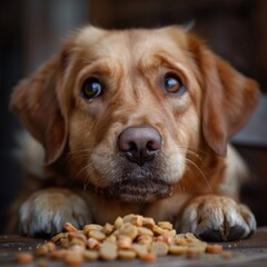 A dog eating food, generated with AI