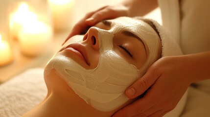Woman receiving facial mask treatment