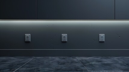 A UHD capture of a row of recessed electrical outlets installed flush with the wall, their discreet design and hidden functionality adding convenience and seamless aesthetics to the interior.