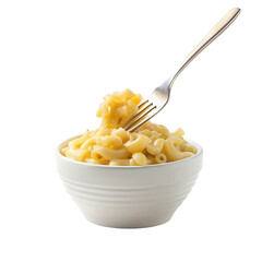 Bowl of macaroni and cheese with fork isolated on transparent background