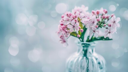  a vase filled with pink flowers sitting on top of a table next to a glass vase filled with pink flowers.