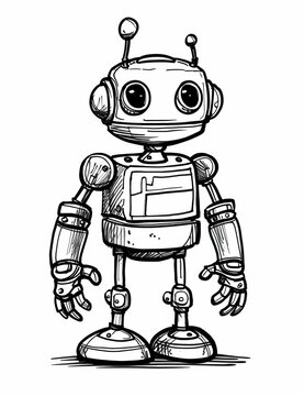 Atomic robot coloring page fotr kids in clean white background, generated with AI