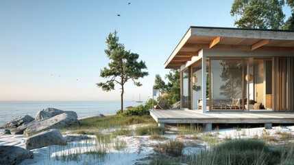 Fototapeta na wymiar minimalist design of a small seaside house