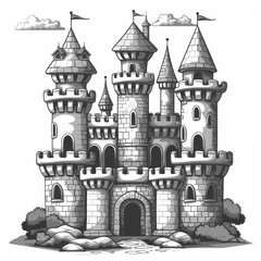 A vintage castle with white background, dots shadow, generated with AI