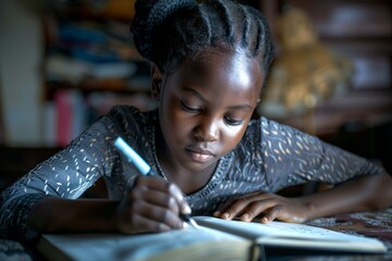 Children schoolchildren write homework in a notebook, studying at school, school years - obrazy, fototapety, plakaty