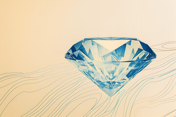 Blue shiny diamond on light background